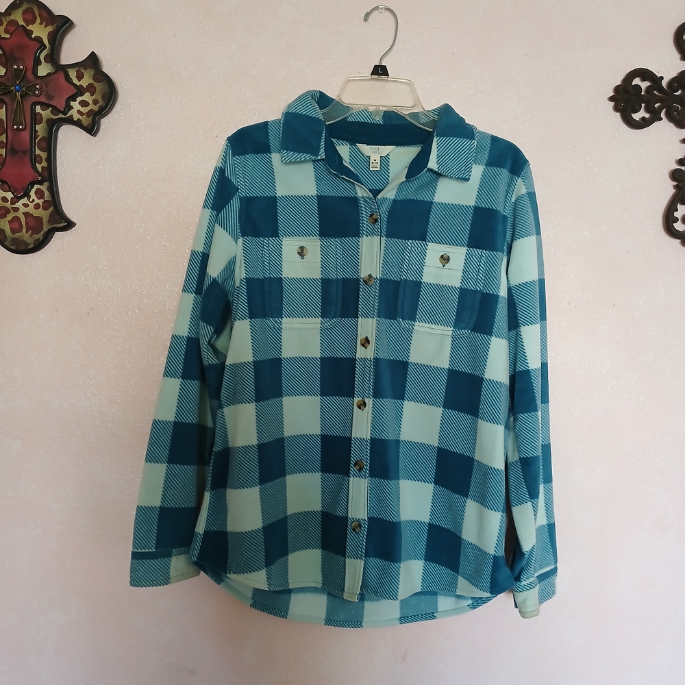Time and Tru Teal and Blue Plaid  Button-Up Shirt/Jacket Womans Size M (8-10)